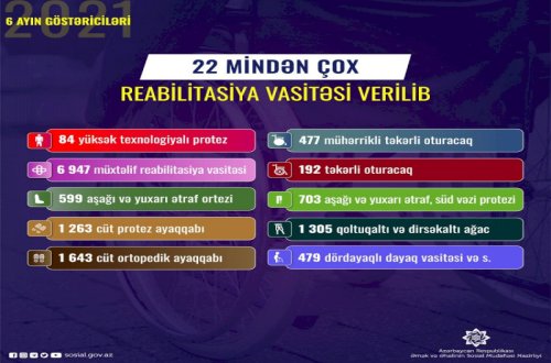 Əlilliyi olan şəxslərə 22 mindən çox reabilitasiya vasitəsi verilib