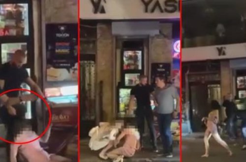 Qadını gecə klubundan sürüyərək çıxarıb döydülər - VİDEO