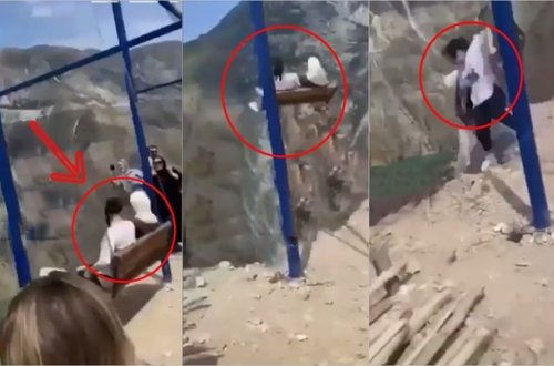 Təhlükəli əyləncə: Uçurumun kənarında yellənən qızlar yıxıldı – VİDEO