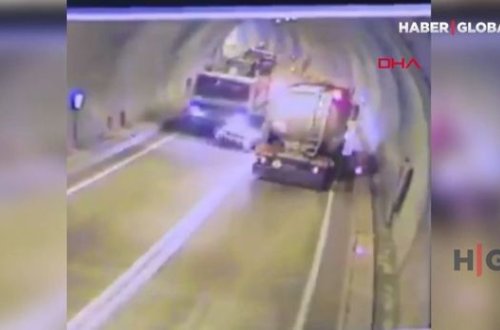 Minik avtomobili tuneldə yanacaq daşıyan maşınla kranın arasında qaldı – ANBAAN VİDEO