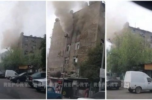 Bakıda yaşayış binasında yanğın başlayıb - VİDEO