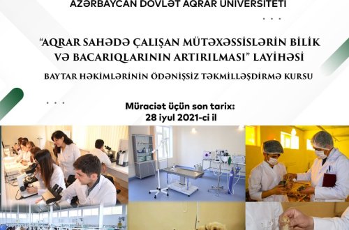 Azərbaycan Dövlət Aqrar Univeritetində ödənişsiz təkmilləşdirmə kurslarına qeydiyyat başlanıb