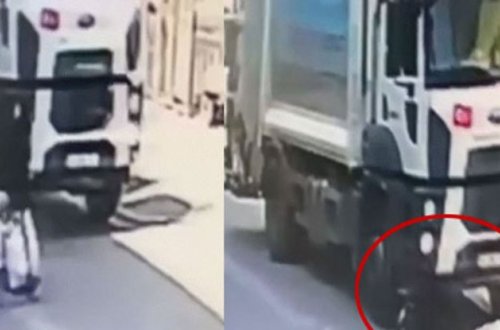 Ana və oğlu yük maşınının altında qaldı: sağ qaldılar - VİDEO