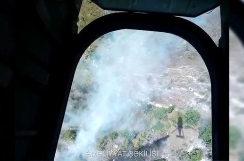 Qəbələdə dağlıq ərazidəki yanğına FHN-in ikinci helikopteri cəlb olundu - VİDEO