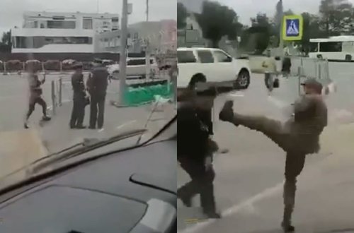 Rusiyada əsgərin polisləri döyməsi kameraya düşdü - VİDEO