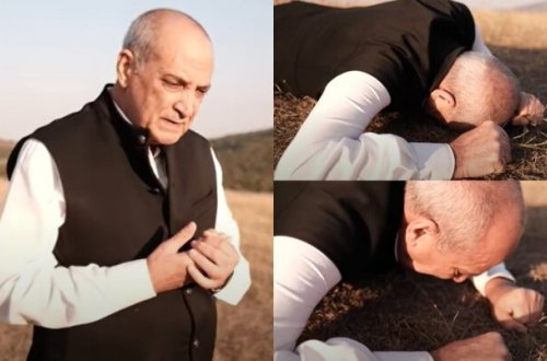 Rasim Balayev Cıdır düzündə torpağı öpdü - VİDEO