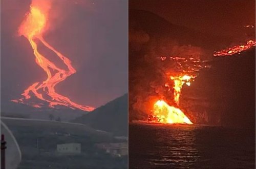 Лава извергающегося на Пальме вулкана достигла океана - ФОТО/ВИДЕО