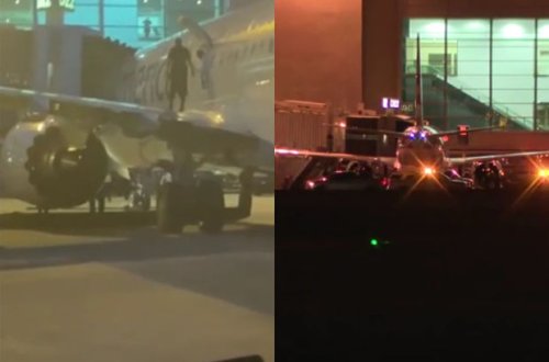 Sərnişin həyatını təhlükəyə atıb təyyarənin qanadanın üstünə çıxdı - VİDEO