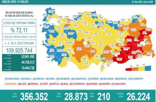 Türkiyədə bu gün koronavirusdan 210 nəfər ölüb