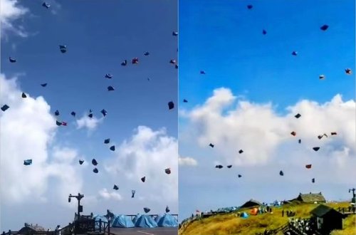 Güclü külək onlarla çadırı yerdən qoparıb, çərpələng kimi uçurdu - VİDEO