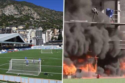 Andorranın ev oyunlarını keçirdiyi stadionda güclü yanğın baş verib - VİDEO