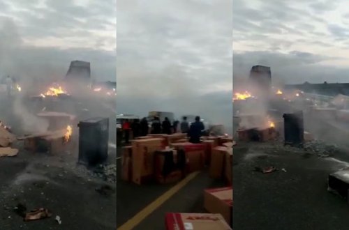 Masallı - Bakı yolunda TIR yanıb - VİDEO