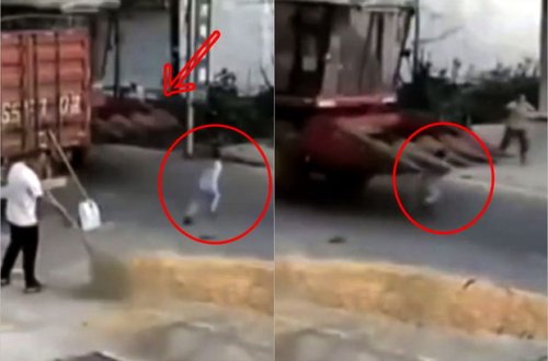 Kombaynın altına düşən uşaq sağ qaldı - VİDEO