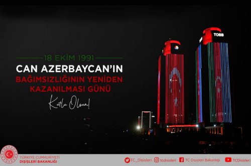 Türkiyə XİN Azərbaycanı Müstəqilliyin Bərpası Günü münasibətilə təbrik edib - FOTO