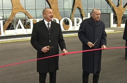 Ильхам Алиев и Реджеп Тайип Эрдоган на церемонии открытия аэропорта Физули - ОБНОВЛЕНО + ВИДЕО