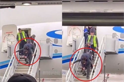 İçkili dostunu təyyarədən düşürmə tərzi hər kəsdə gülüş yaratdı - VİDEO