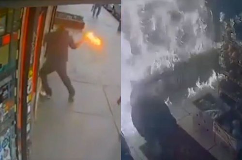 Satıcılarla mübahisə edən müştəri mağazaya od vurdu - ANBAAN VİDEO