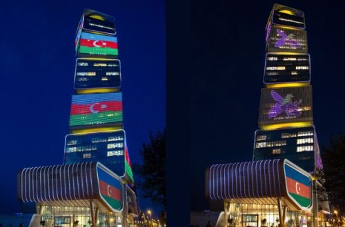 Bakının bənzərsiz memarlıq nümunəsi olan binalarından birinin üzərində Xarı bülbül əks olunub - FOTO