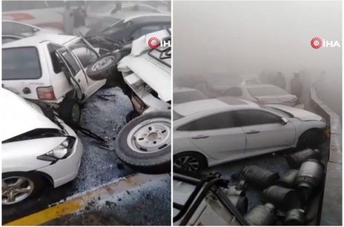 Pakistanda 30 avtomobil bir-birilə toqquşdu - VİDEO