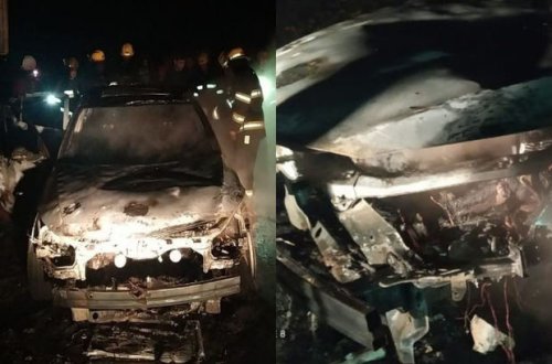 Oğuzda minik avtomobili yanıb - FOTO