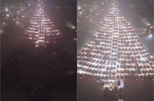 Новогодний флешмоб: в России из 465 автомобилей собрали елку - ВИДЕО