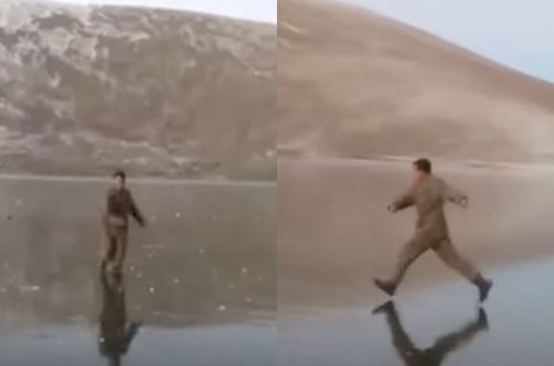 Azərbaycan hərbçiləri Qaragöldə buz üstündə əyləndilər - VİDEO