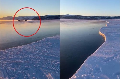 В России льдина с рыбаками и машинами оторвалась от берега - ВИДЕО