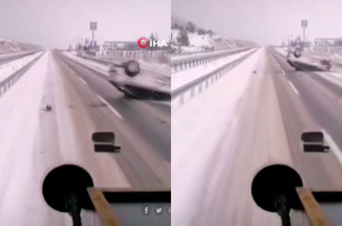 Sürücünün təcrübəsizliyi qarlı havada ağır qəzaya səbəb oldu - VİDEO