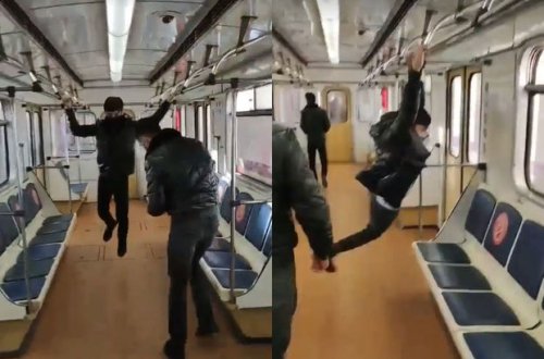 В Баку молодые люди устроили аттракцион в метро - ВИДЕО