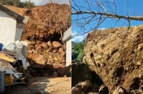 Nəhəng qaya parçası evi yerlə yeksan etdi - VİDEO