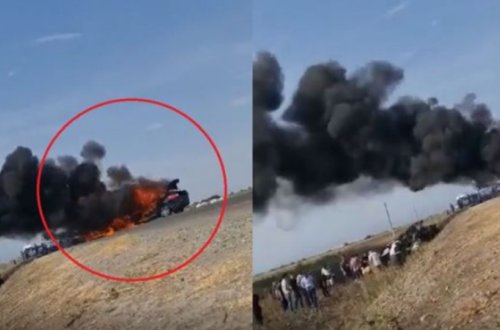 Azərbaycanda sürücü yanan avtomobildən son anda xilas oldu - VİDEO