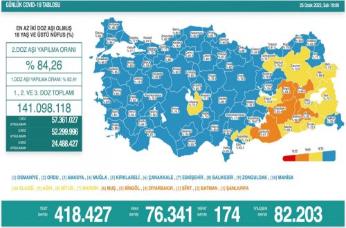 Türkiyədə son sutkada koronavirusdan 174 nəfər ölüb