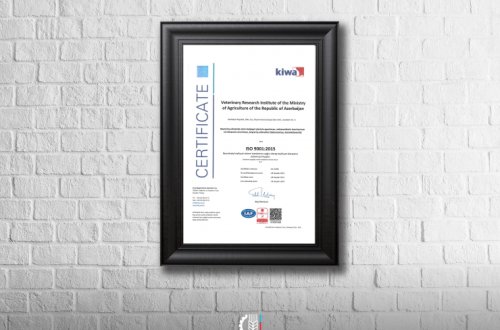 Kənd Təsərrüfatı Nazirliyi Baytarlıq Elmi - Tədqiqat İnstitutu İSO 9001:2015  beynəlxalq sertifikatına layiq görülüb