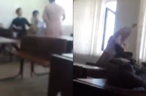Bu dəfə məktəb direktoru şagirdləri çubuqla döydü - VİDEO