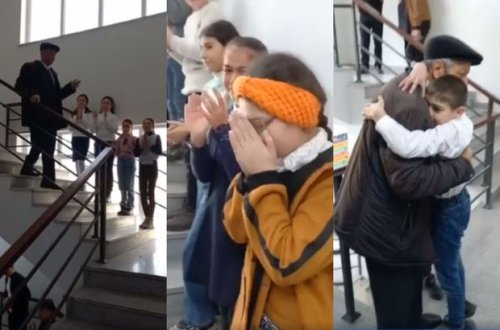 Gəncədə şagirdlər müəllimi göz yaşları ilə yola saldı - VİDEO