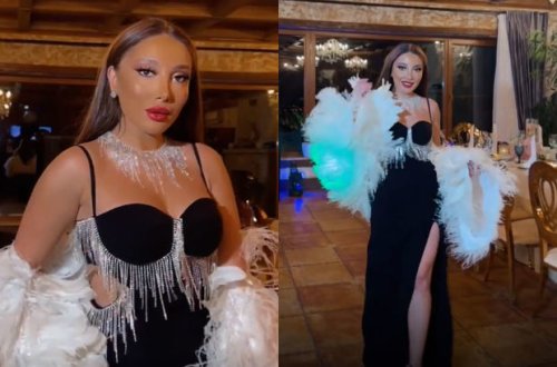 Гюнай появилась на вечеринке в длинном платье с открытым лифом и разрезом до бедра - ВИДЕО