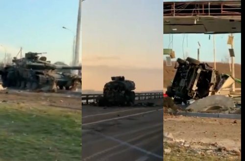 Xerson küçələrində məhv edilmiş Rusiya hərbi texnikaları - VİDEO