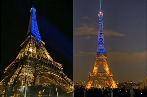 Eyfel qülləsi Ukrayna bayrağı rəngində işıqlandırıldı - FOTO/VİDEO