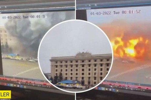 Raket zərbəsindən sonra Xarkovun mərkəzi - VİDEO