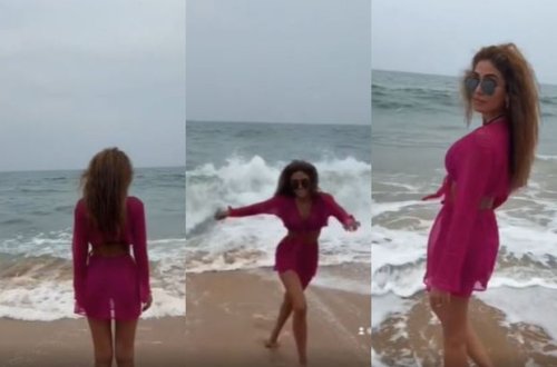 Pərvin Abıyeva “transparan” geyimdə dəniz kənarında poza verdi - VİDEO