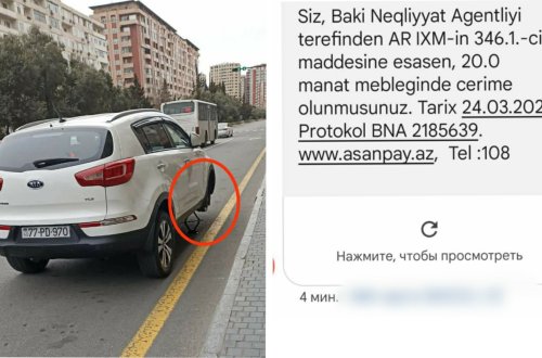 Bakıda maşının təkərini dəyişən sürücünü BNA cərimələdi - FOTO