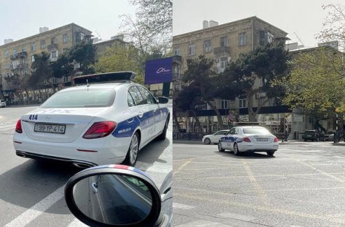 В Баку сотрудник дорожной полиции несколько раз нарушил ПДД - ФОТО
