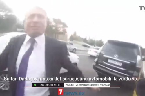 Sultan Dadaşov motosiklet sürücüsünü döydü, söydü, sonra avtomobili ilə vurdu - DƏHŞƏTLİ VİDEO