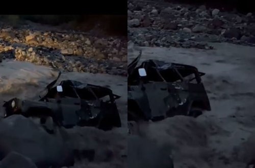 В Азербайджане в реке затонул УАЗ - ВИДЕО