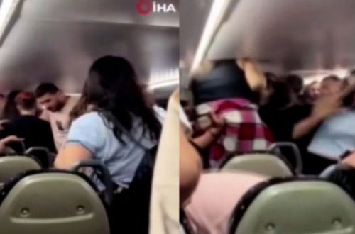 İctimai nəqliyyatda qadınlar kişilərə hücum etdilər - VİDEO