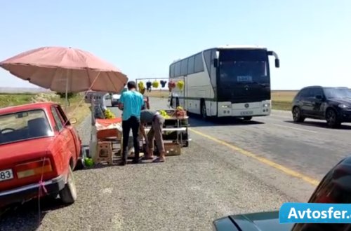 Magistral yolda üzüm almaq üçün 500 metr geri gedən avtobus - 90-XX-183 - VİDEO