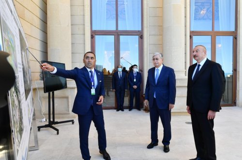 Azərbaycan və Qazaxıstan prezidentləri Füzulidə inşa ediləcək Yaradıcılığın İnkişafı Mərkəzinin layihəsi ilə tanış olub