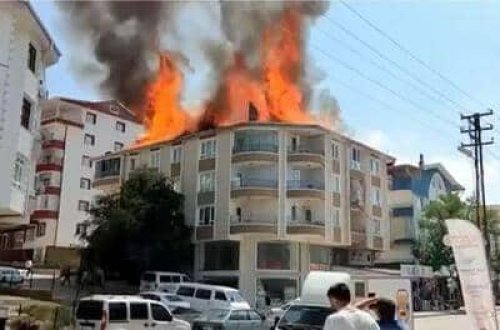 Ankarada binanın dam örtüyü yanıb