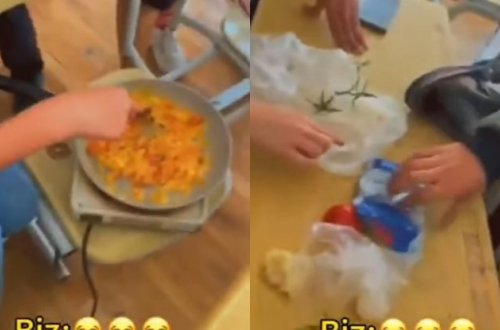 Bu dəfə də məktəblilər dərs otağında pomidor-yumurta bişirdilər - VİDEO