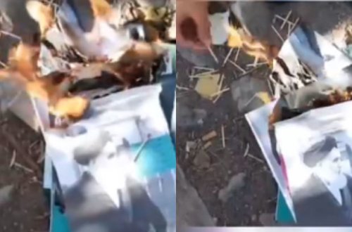 Təbrizdə qəzəbli əhali Xomeyninin şəkillərini yandırdı - VİDEO